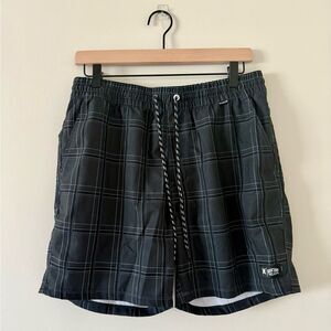 Hurley Board Shorts in Dark Gray, Black and Light Gray Plaid - Size M